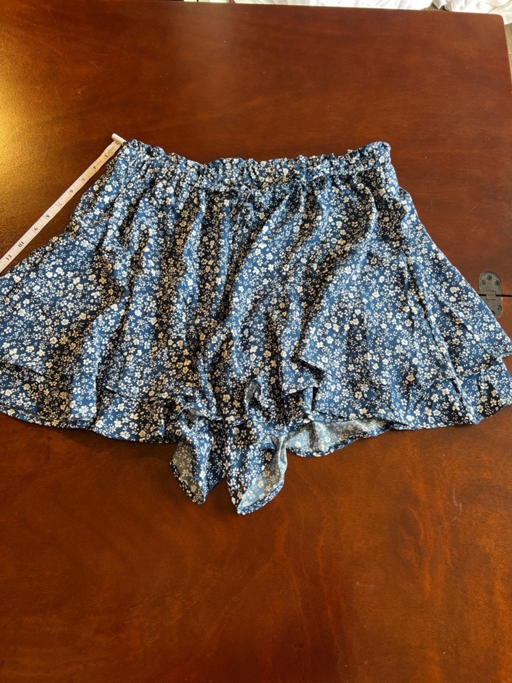 Blue Floral Ruffle Skort Shorts with Elastic Waist